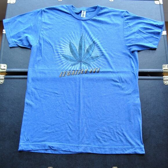 "Legalize it" Blue & Soft Short Sleeve Shirt Size: Medium - Picture 1 of 5